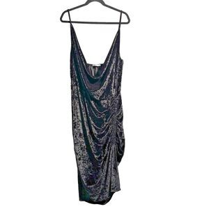 Rebdolls 3X Black Crushed Velvet Dress Cowl Neck Ruched Side Sexy‎ Gothic Witchy